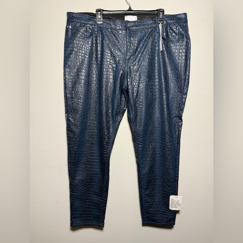 ASOS DESIGN Skinny Leather-Look Pants in Crocodile Print Blue Size W44 L30